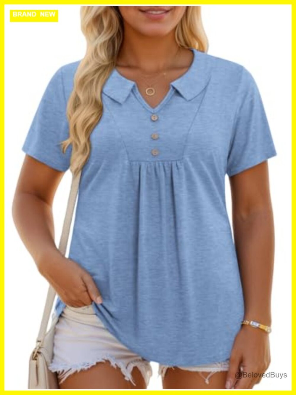 Women's Plus Size Summer Polo Shirt Short Sleeve V-Neck Loose Fit Button Blouse